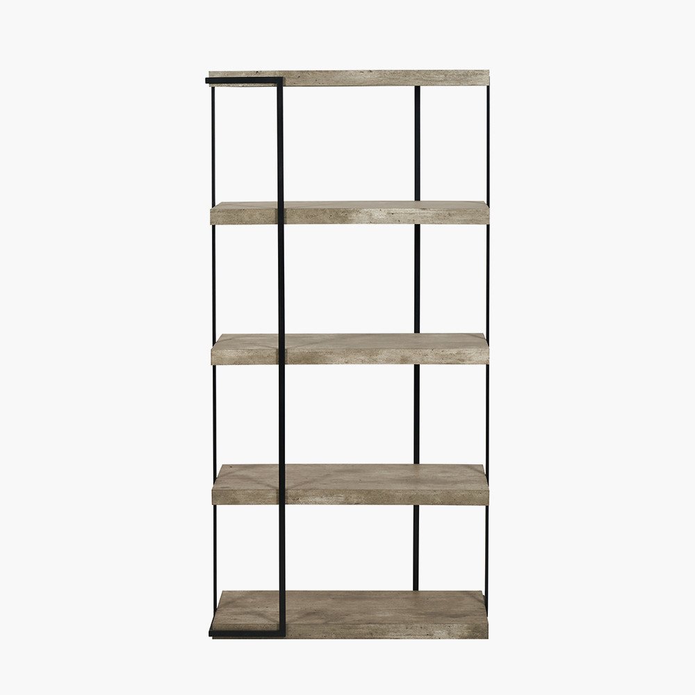 Jaxson Concrete Effect Wood & Black Iron 5 Shelf Unit