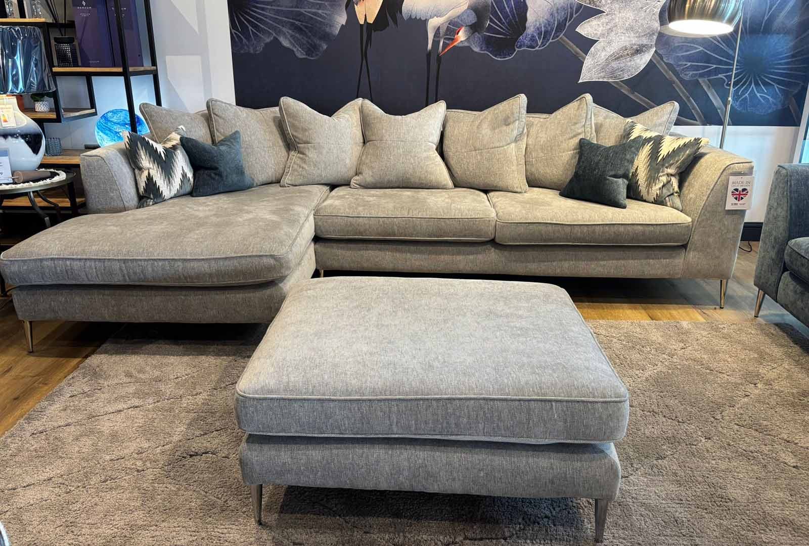 Clearance Lucciano Large Chaise Sofa & Footstool Bundle