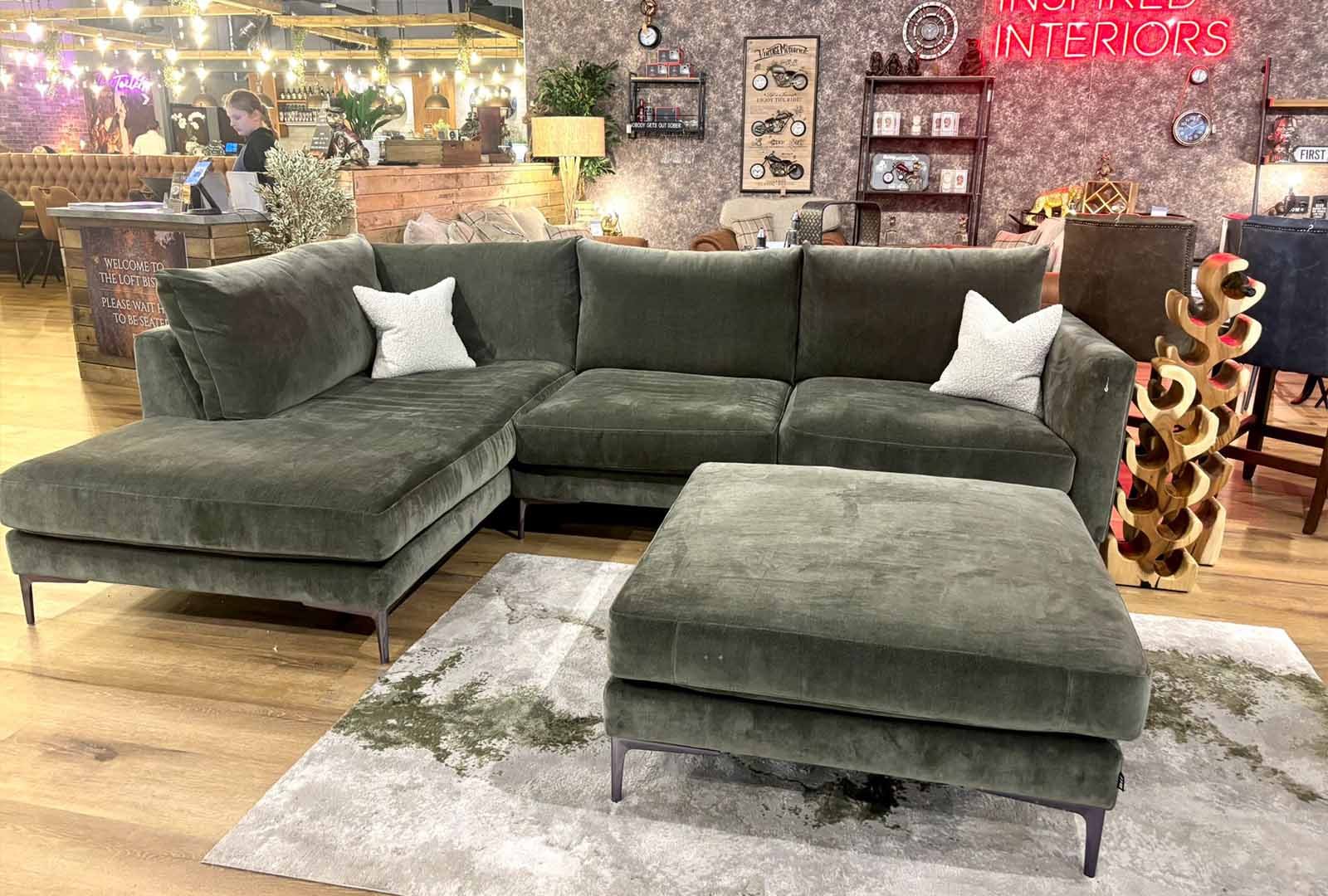 Clearance Zavvi Corner Chaise Group, Chair, and Square Footstool Bundle