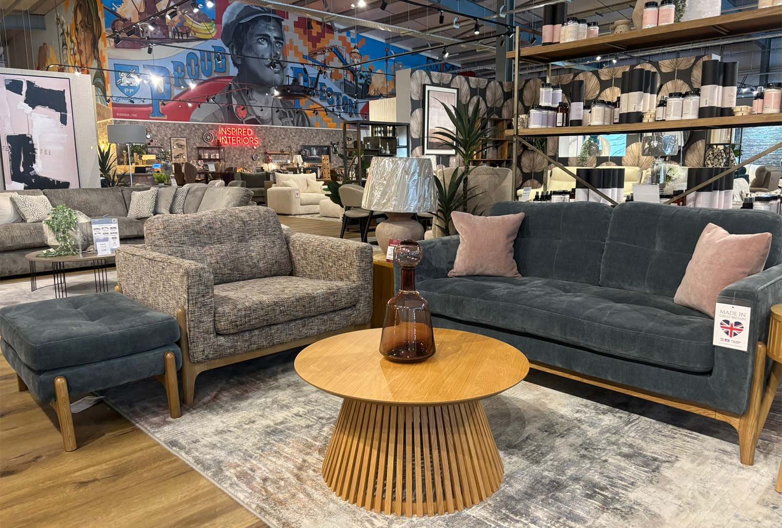Clearance Solberge Medium Sofa, Armchair, and Footstool Bundle