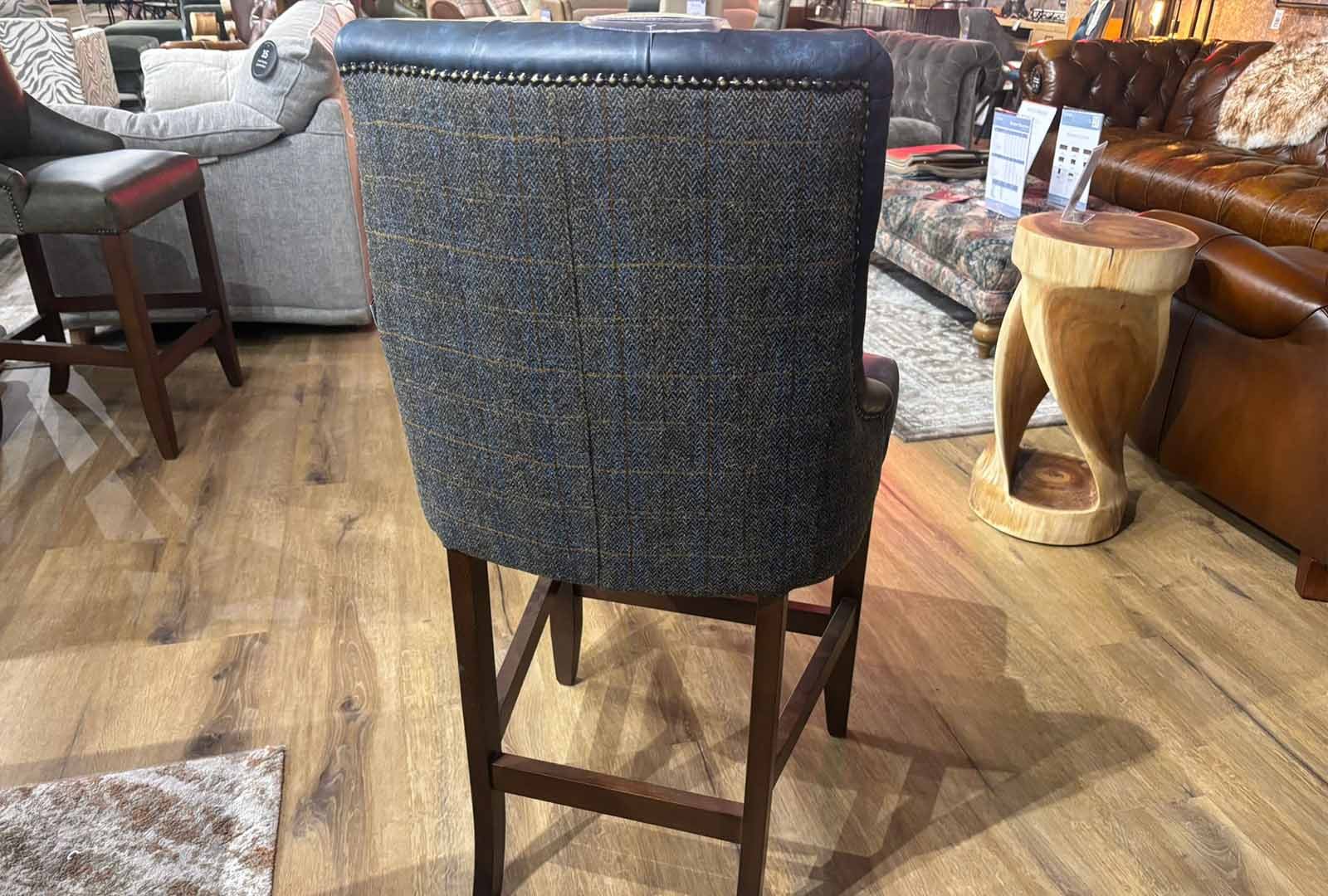 Clearance Otto Bar Stool Heritage Barker Leather & Rannoch Tweed