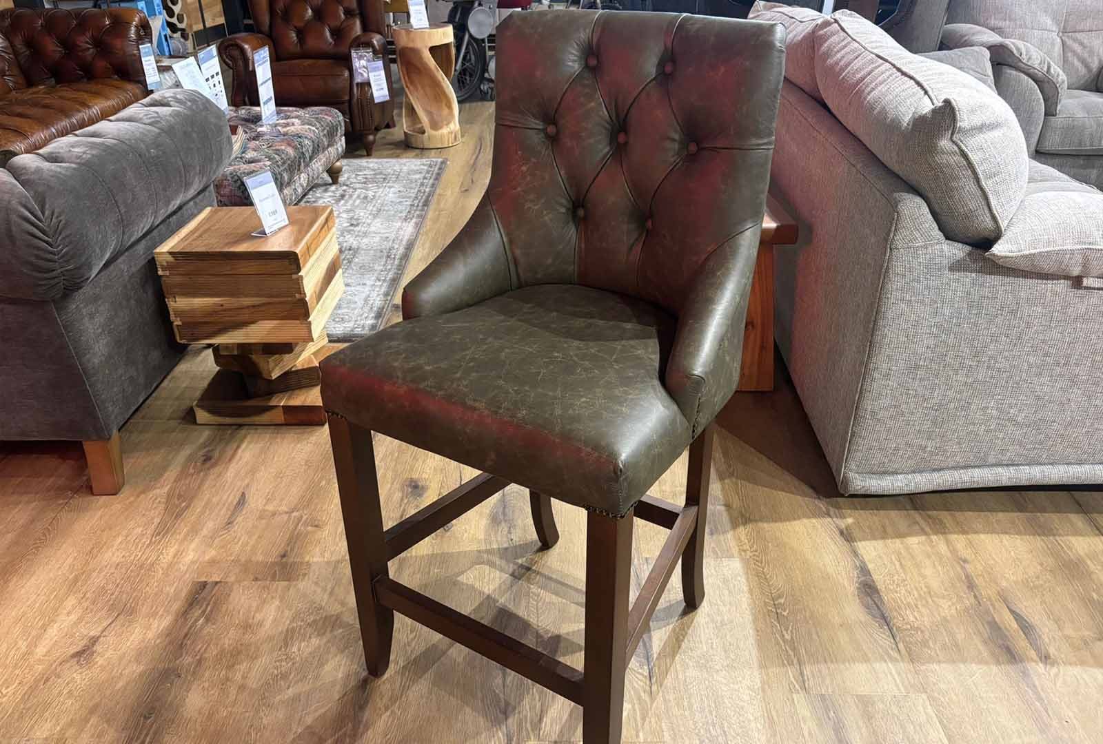 Clearance Otto Bar Stool Heritage Woodland Leather