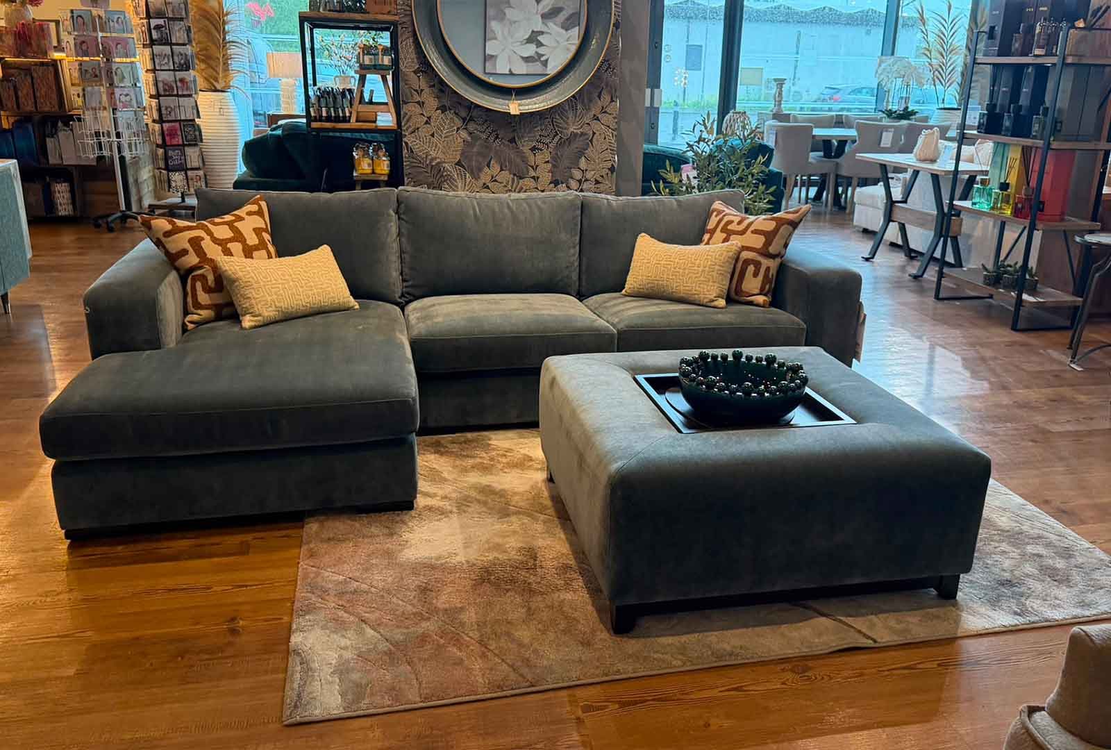 Clearance Milbourne Bundle - Compact Chaise Sofa & Square Footstool