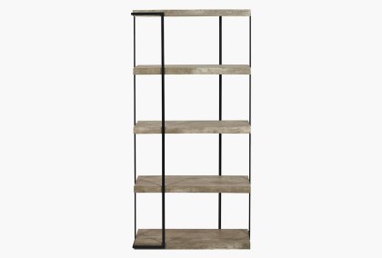 Jaxson Concrete Effect Wood and Black Iron 5 Shelf Unit