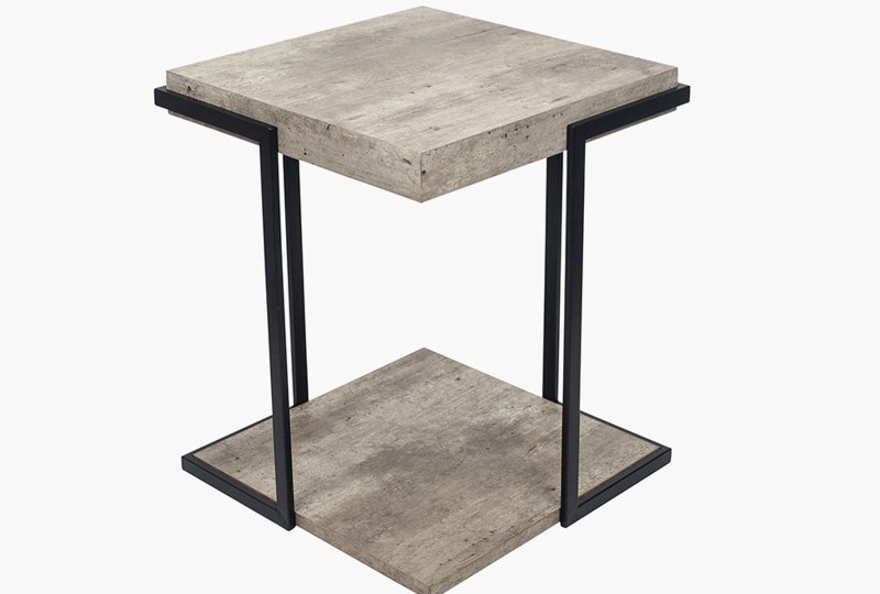 Jaxson Concrete Effect Wood & black Iron Side Table