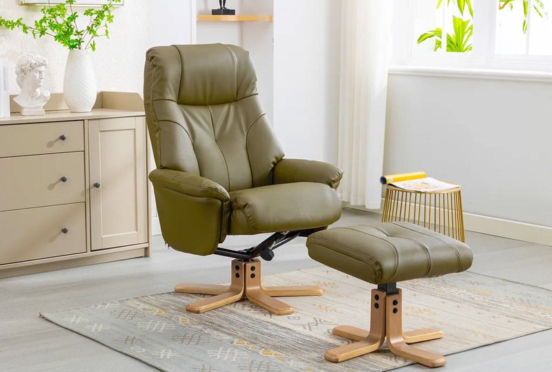 Dublin Swivel Recliner & Footstool Main Image - Green Plush