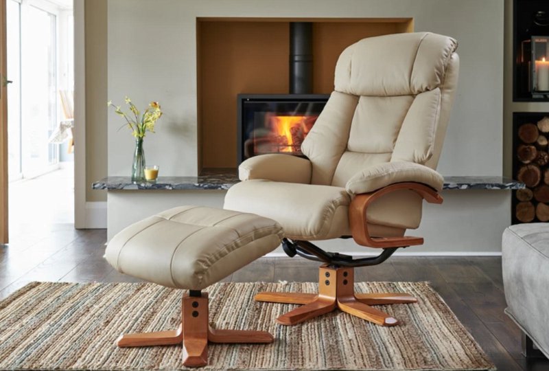 Napoli Swivel Recliner & Footstool - Ivory