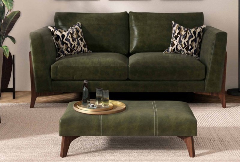 Reuben Leather Sofa & Armchair - Green & Mushroom