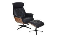 Norse Swivel Recliner With Footstool - Black